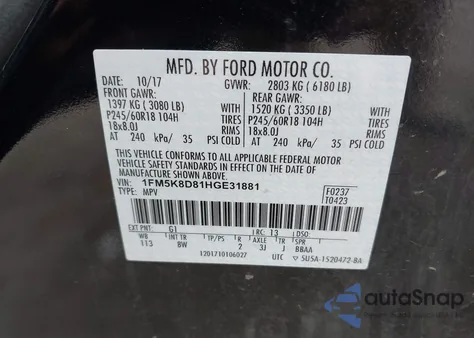 2017 Ford Explorer Xlt from USA, damaged, VIN 1FM5K8D81HGE31881